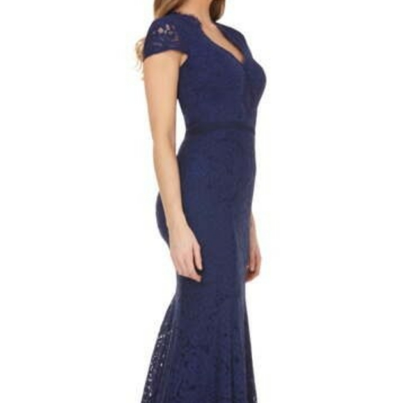Navy Lace Mermaid Gown - Picture 4 of 5